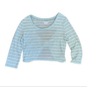 Cooperative Open Back Scalloped Aqua Light Blue striped bow white top Si…